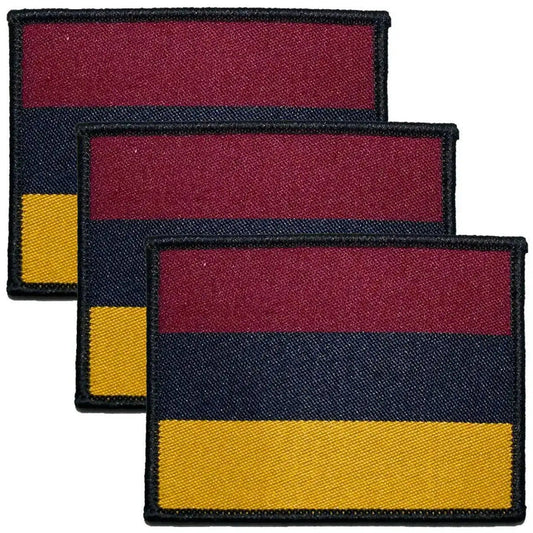 Set of three Royal Army Medical Corps TRF iron on patches in maroon, navy, and yellow. Ideal for military uniforms and tactical apparel. 3 Pack from  John Bull Clothing