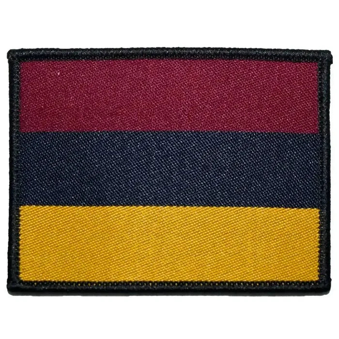 Single Royal Army Medical Corps TRF patch with maroon, navy, and yellow stripes. Iron or sew on for military shirts and uniforms. 1 Flash from  John Bull Clothing