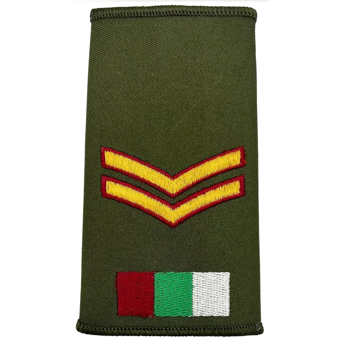 Royal Army Medical Services Olive Green Rank Slide with double chevrons and tricolor insignia, crafted for military apparel use. Corporal from  John Bull Clothing
