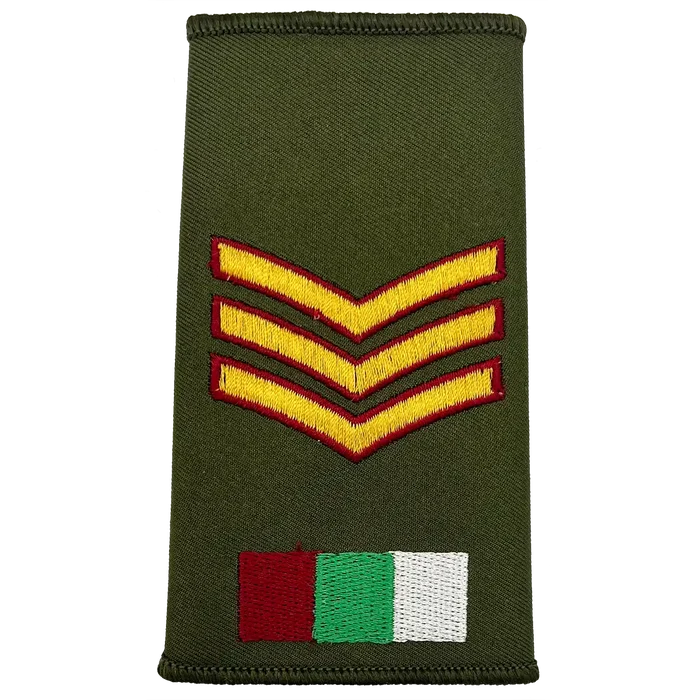 RAMS Olive Green Rank Slide with triple chevrons and tricolor patch, designed for British Army medical service uniforms. Sergeant from  John Bull Clothing
