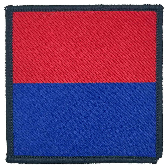 Single Royal Artillery Flash Iron or Sewn On patch in red and blue, 6x6cm cotton TRF for military uniforms, available at John Bull Clothing. 1 Flash from  John Bull Clothing