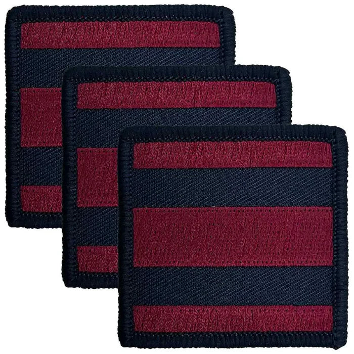Royal Engineers TRF Hook & Loop Backing patches in a set of three, featuring red and blue regimental colors. Ideal for military uniforms. 3 Pack from  John Bull Clothing