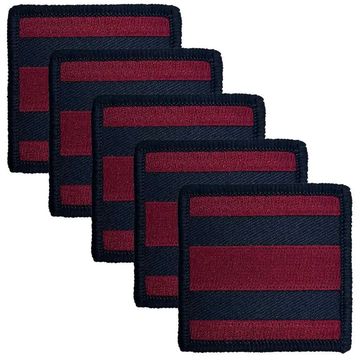 Pack of five Royal Engineers TRF Hook & Loop Backing patches with red and blue stripes, designed for British Army uniform application. 5 Pack from  John Bull Clothing