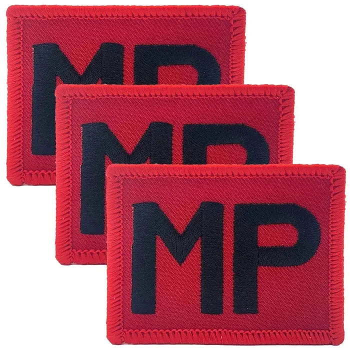 Royal Military Police TRF iron or sew on patch in red with black MP letters, regulation pattern for military uniforms. Red (Coloured) from  John Bull Clothing