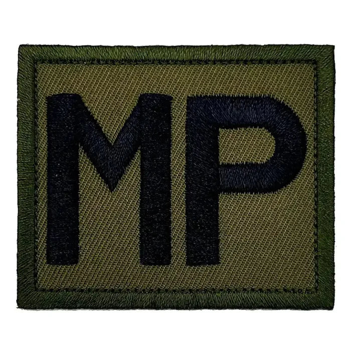 Single Royal Military Police TRF patch in subdued green with black MP embroidery, suitable for military uniforms. Green/Black from  John Bull Clothing