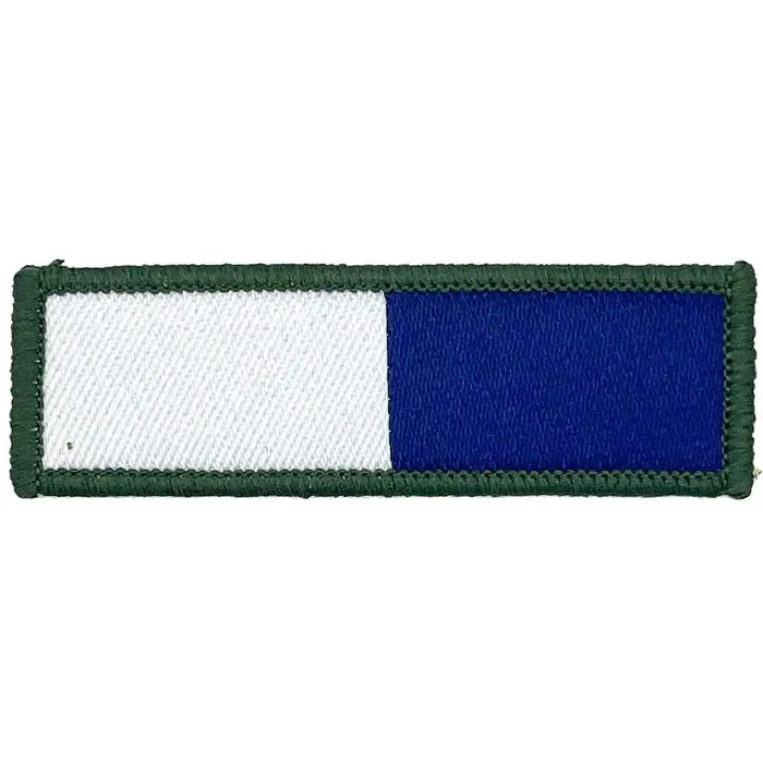 Single Royal Signals TRF patch in blue and white with green trim, Mod approved for Royal Signals Regiment uniforms, 6.5 x 2cm size. 1 Flash from  John Bull Clothing