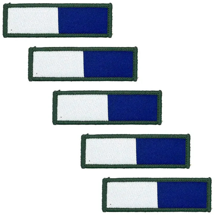 Set of five Royal Signals TRF iron or sew-on flashes by John Bulls, blue and white cotton patches for military uniforms, 6.5 x 2cm each. 5 Pack from  John Bull Clothing