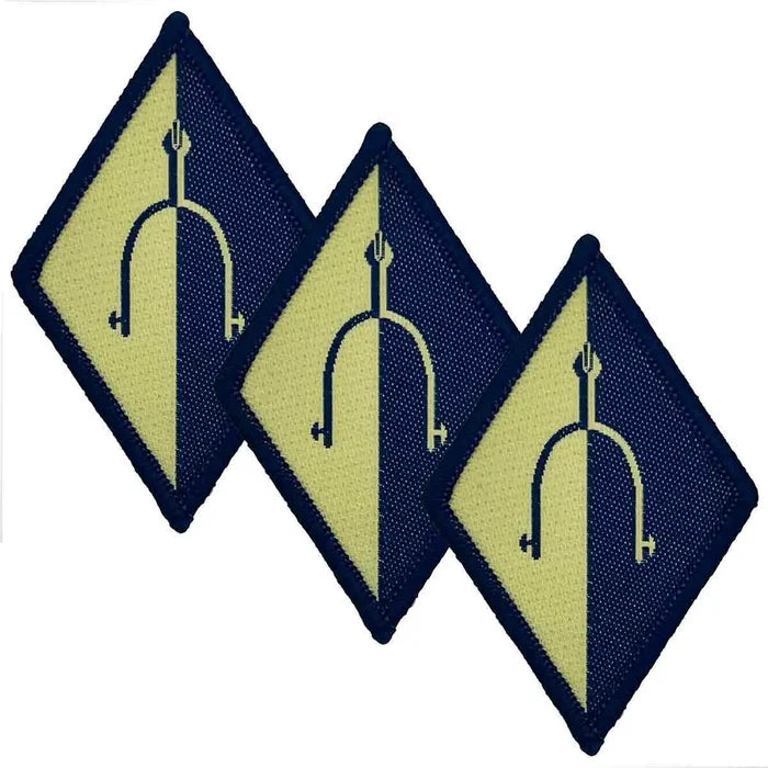 Royal Wessex Yeomanry Military TRF iron or sew-on patches in a set of three, featuring blue and yellow split background with spur emblem. 3 Pack from  John Bull Clothing