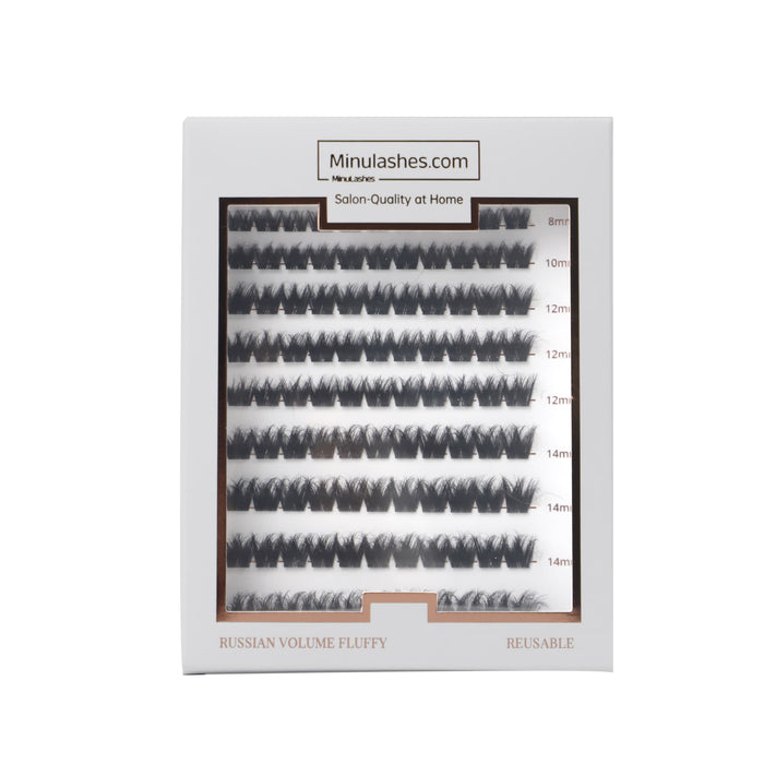 Russian Volume 3D Lash Clusters – Fluffy DIY Extensions + Invisible Bond & Sealer (7–10 Days Wear)