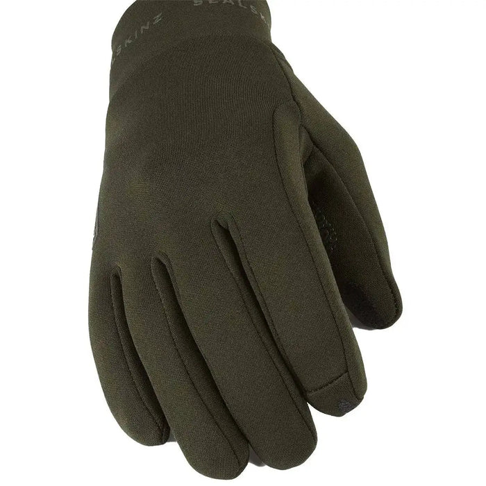 SealSkinz Acle Water Repellent Nano Fleece Glove in green, designed for outdoor activities with a water-resistant finish and flexible fit. Olive Green from  John Bull Clothing