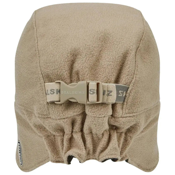 Back view of the SealSkinz Fincham Waterproof Extreme Cold Micro Fleece Hat in beige, showcasing an adjustable strap for a customizable fit.  from  John Bull Clothing