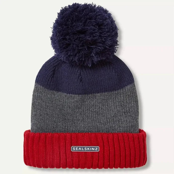 Sealskinz Flitcham Waterproof Fleece Lined Striped Bobble Hat - John Bull Clothing Orange/Grey/Navy from  John Bull Clothing