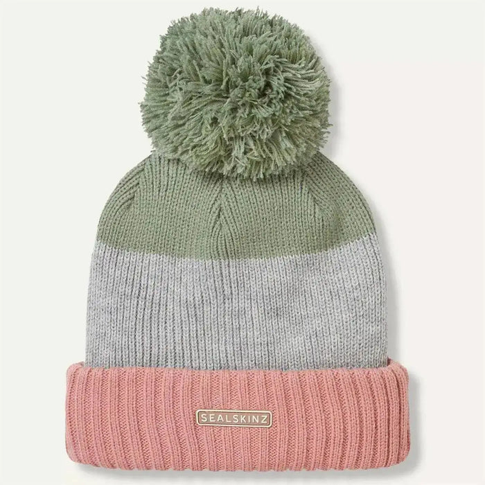 Sealskinz Flitcham Waterproof Fleece Lined Striped Bobble Hat - John Bull Clothing Pink/Green/Grey from  John Bull Clothing