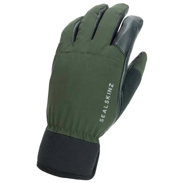 Sealskinz Fordham Waterproof All Weather Hunting Glove in green with black leather palm, offering grip, dexterity, and weather protection for hunters.  from  John Bull Clothing