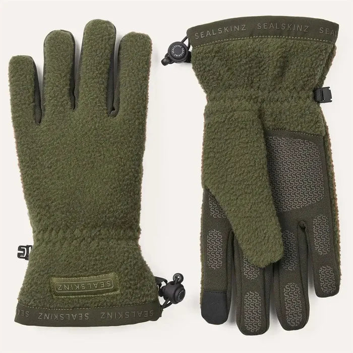 Sealskinz Hoveton Waterproof Sherpa Fleece Glove in green with textured fleece exterior and adjustable wrist toggle for secure fit.  from  John Bull Clothing