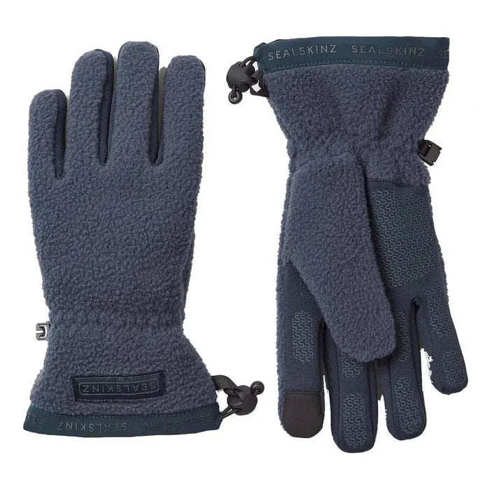 Sealskinz Hoveton Waterproof Sherpa Fleece Glove in blue featuring soft fleece material and touchscreen-compatible fingertips.  from  John Bull Clothing