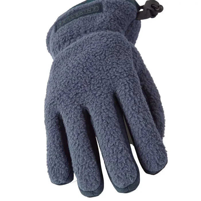 Angled view of blue Sealskinz Hoveton Waterproof Sherpa Fleece Glove showcasing thick fleece and contoured finger shape. Navy from  John Bull Clothing