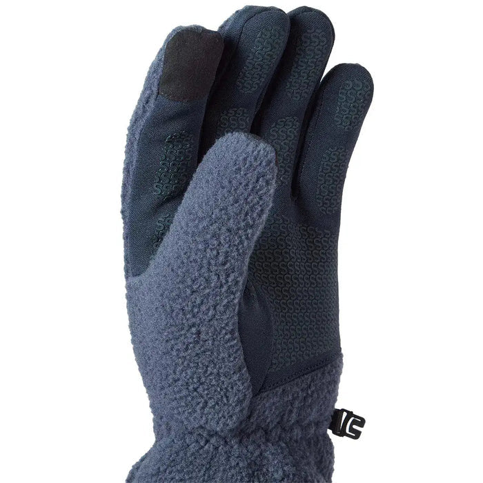 Close-up of blue Sealskinz Hoveton Waterproof Sherpa Fleece Glove palm with silicone grip and touchscreen thumb panel.  from  John Bull Clothing