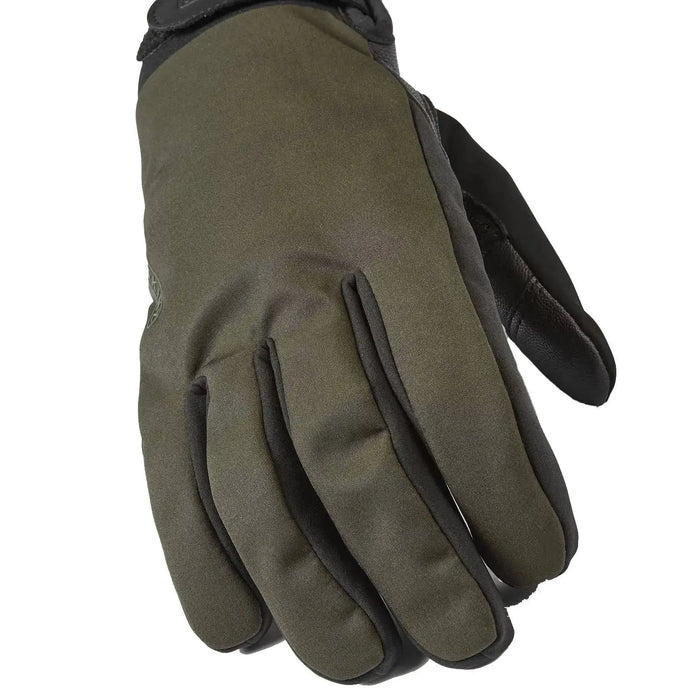 Close-up of SealSkinz Kelling Waterproof Gloves All Weather Insulated in green, showing flexible and weather-resistant outer shell. Olive Green from  John Bull Clothing