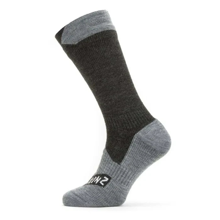 Sealskinz Raynham Waterproof Sock All Weather Mid Length in black and gray, mid-length design ensuring protection and breathability for outdoor use. Black/Grey Marl from  John Bull Clothing
