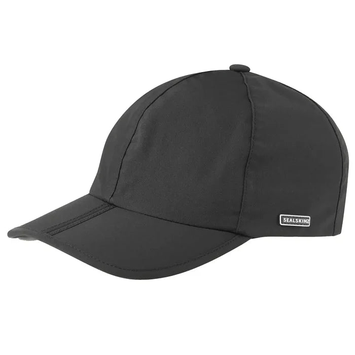 Black Sealskinz Salle Waterproof Foldable Peak Cap with minimalist styling and waterproof fabric, suitable for unisex outdoor use. Black from  John Bull Clothing