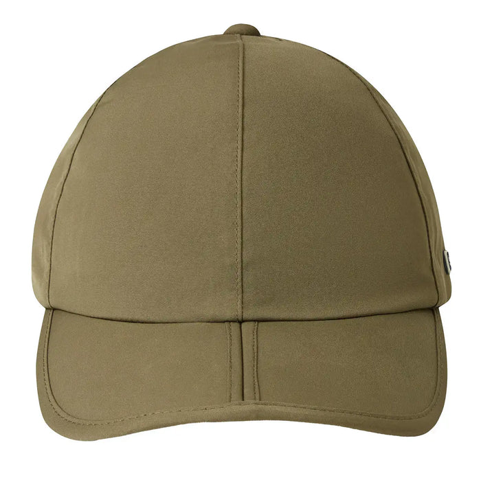 Front view of olive Sealskinz Salle Waterproof Foldable Peak Cap highlighting its structured panels and durable peak for weather protection.  from  John Bull Clothing