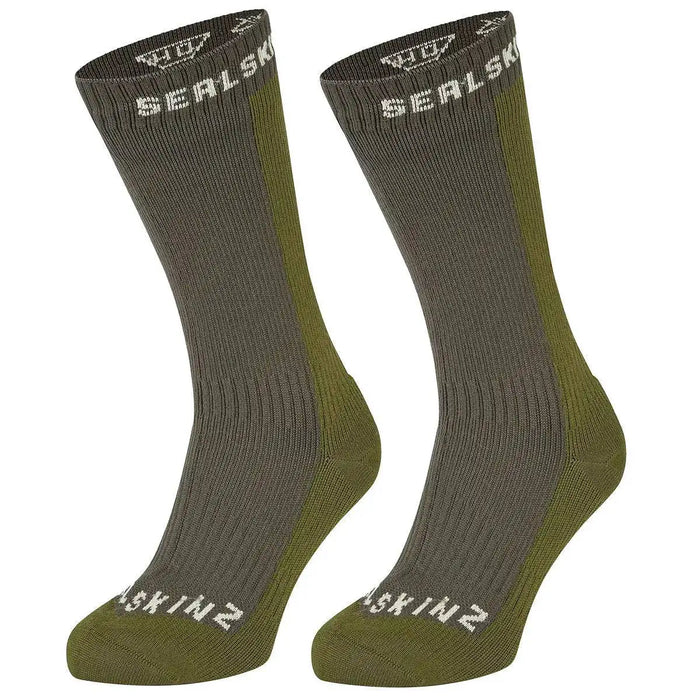SealSkinz Starston Waterproof Cold Weather Mid Length Socks in olive green, designed for extreme conditions with a durable, insulated, and waterproof construction. Olive Green from  John Bull Clothing