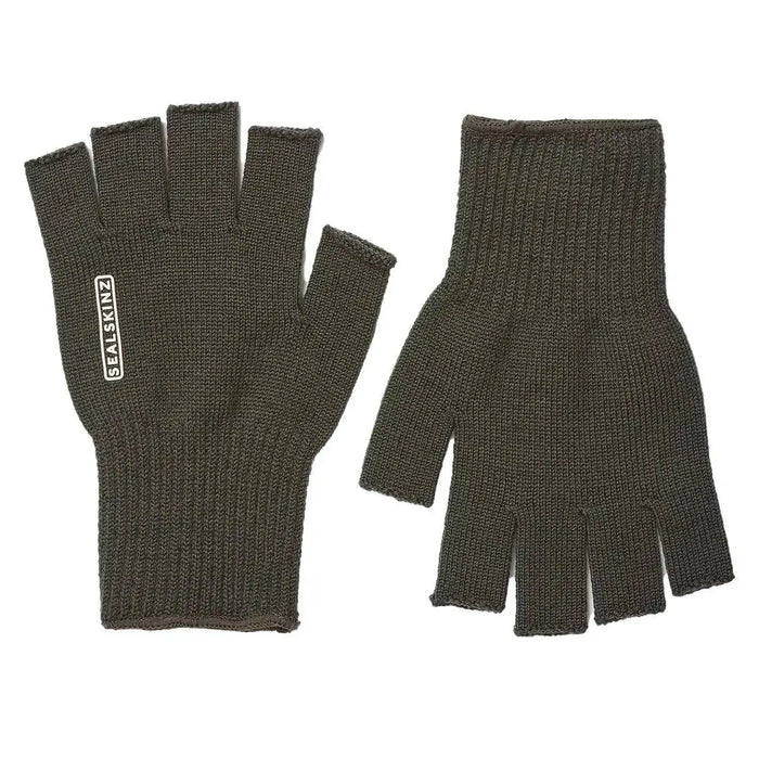 SealSkinz Thornham Merino Fingerless Gloves in olive green, crafted from 89% Merino wool for insulation and moisture-wicking. Ideal for outdoor activities.  from  John Bull Clothing