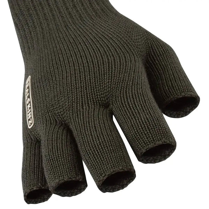 Close-up of SealSkinz Thornham Merino Fingerless Gloves showcasing ribbed knit design and breathable Merino wool fabric for warmth and comfort.  from  John Bull Clothing