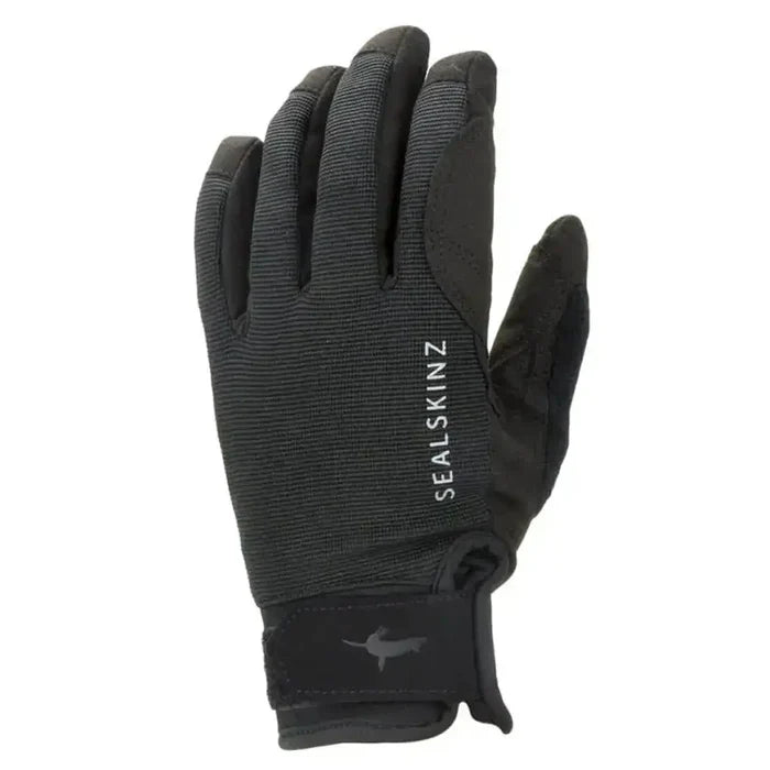 Black Sealskinz Waterproof All Weather Glove with logo on wrist strap, designed for unisex adult use in all weather conditions.  from  John Bull Clothing