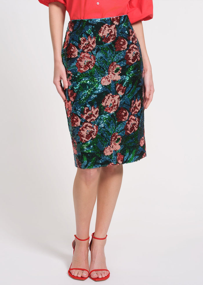 Sequin Floral Midi length Skirt