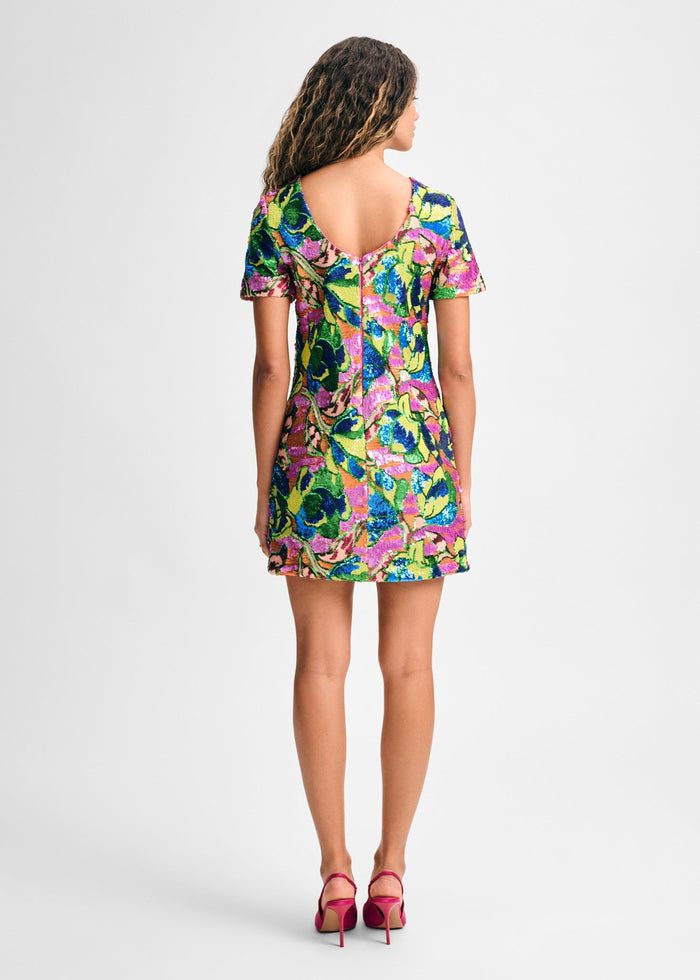 Sequin Floral Short Sleeve Mini Dress
