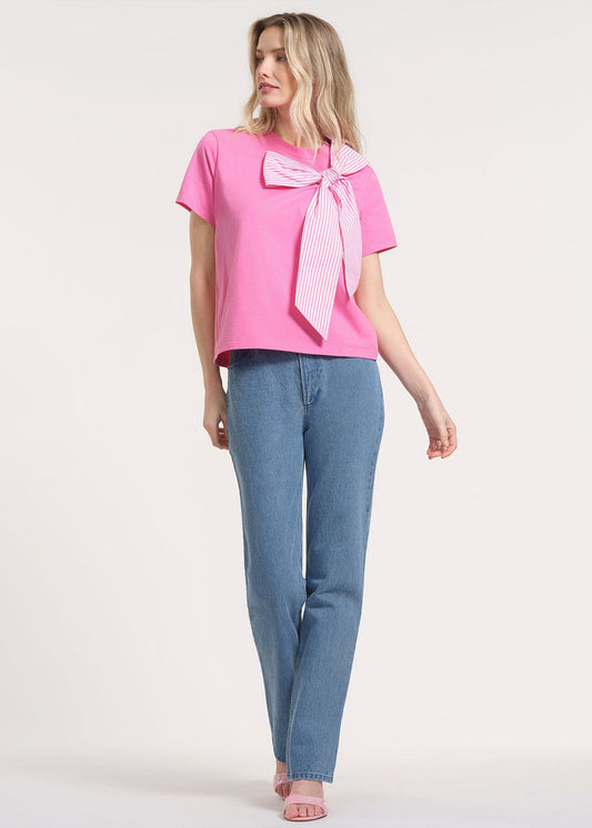 Short Sleeve Bow Neck T-Shirt