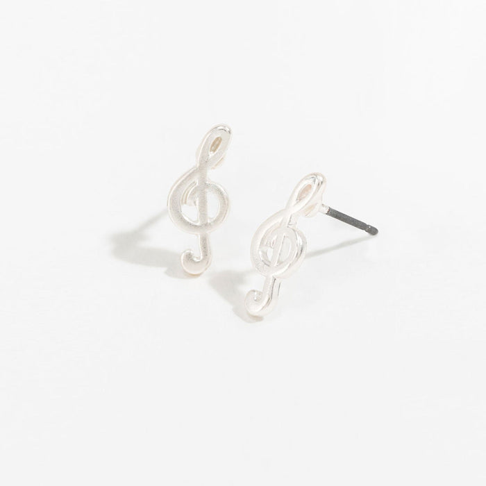 Silver Treble Clef Stud Earrings