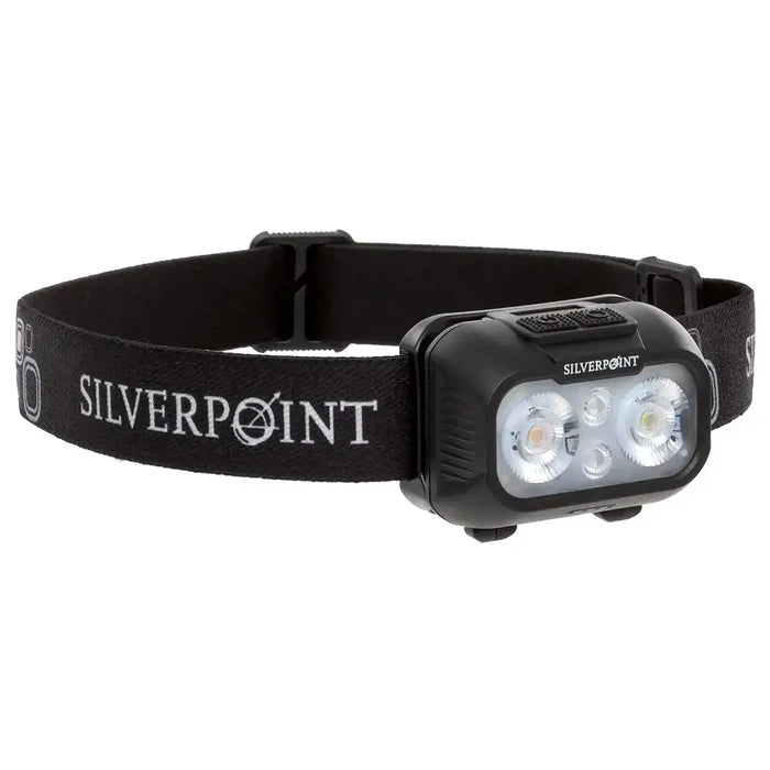 Silverpoint Ranger Head Torch RC540 with adjustable black headband, ideal for hands-free lighting in outdoor or professional use.  from  John Bull Clothing