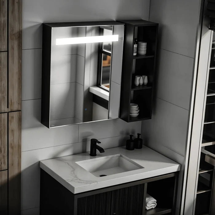 Matte Black Bathroom Mirror Cabinet | Buy Online India - Glazonoid