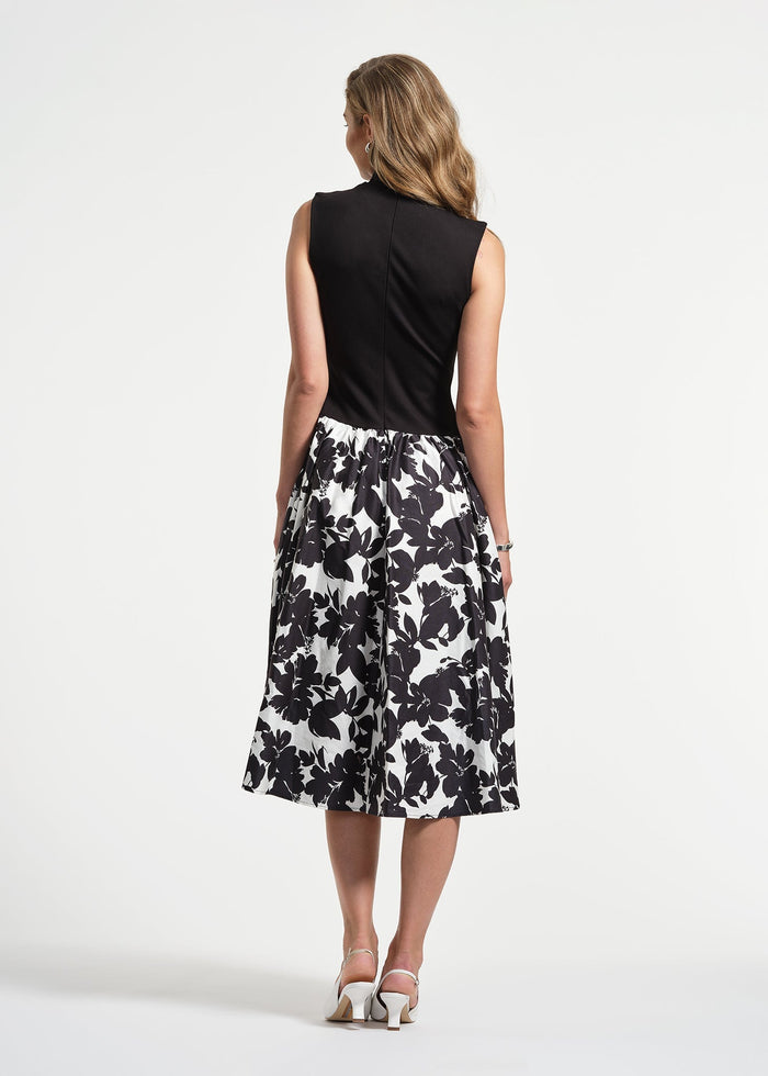 Sleeveless Ponte Combo Midi Dress