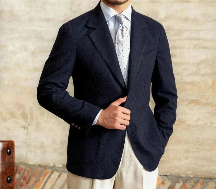 Slim fit cotton-linen blend jacket - AntoniosClothing - Beige