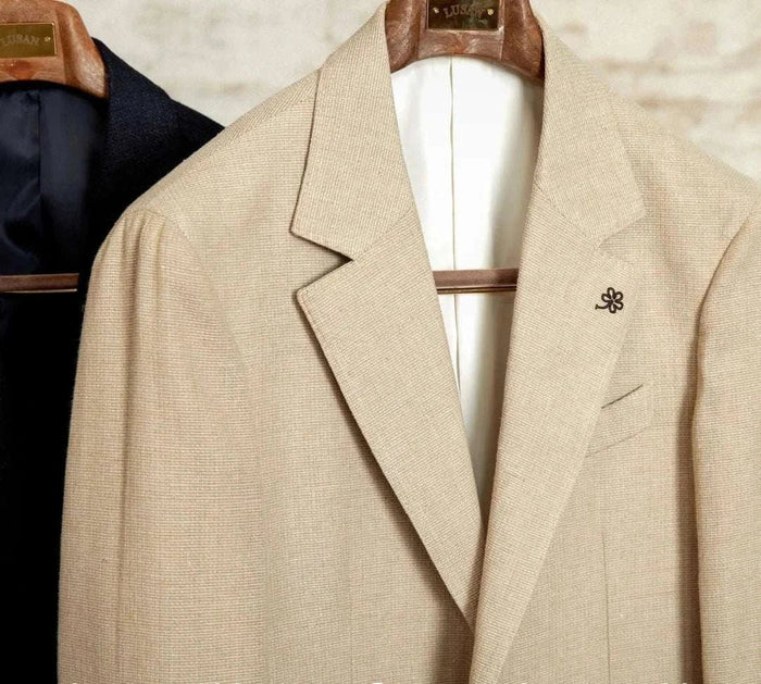 Slim fit cotton-linen blend jacket - AntoniosClothing - Beige
