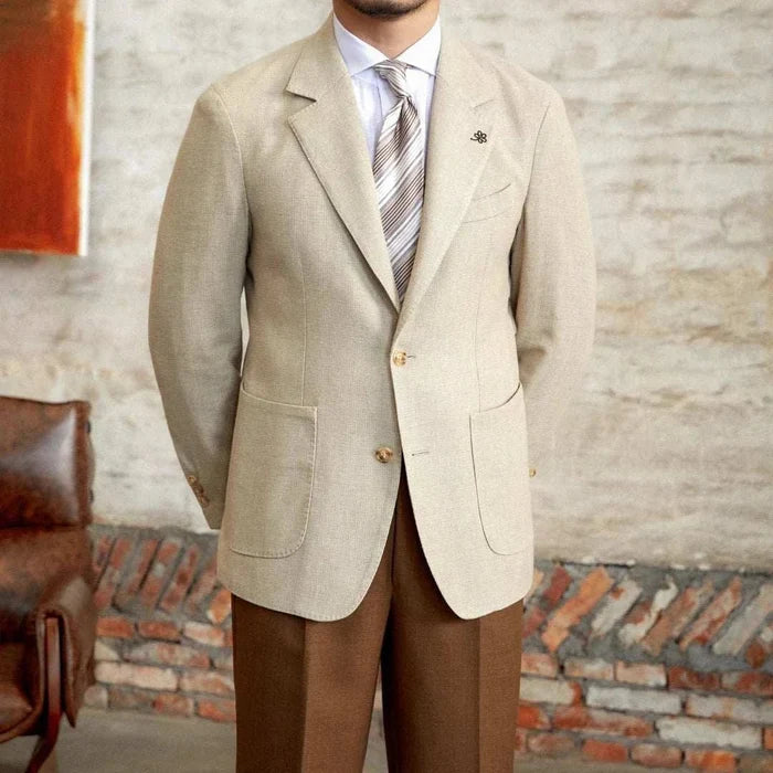 Slim fit cotton-linen blend jacket - AntoniosClothing - Beige