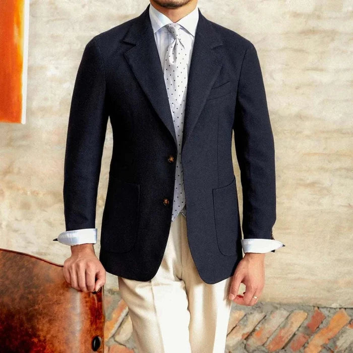 Slim fit cotton-linen blend jacket - AntoniosClothing - Blue