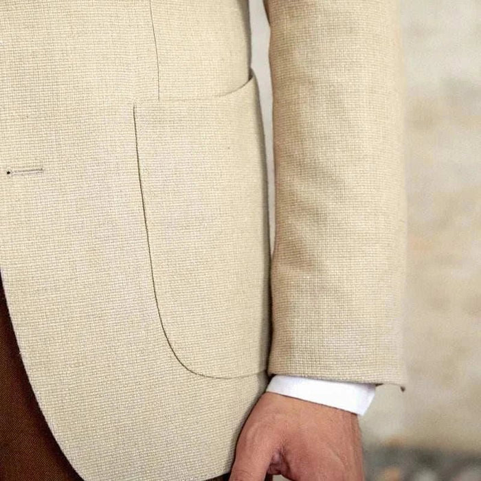 Slim fit cotton-linen blend jacket - AntoniosClothing - Blue