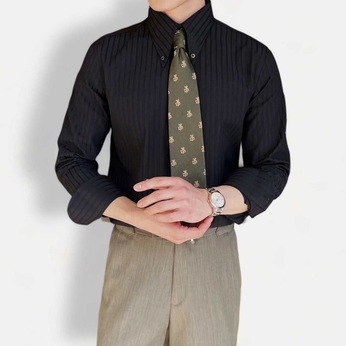 Slim-fit pointed collar striped shirt - AntoniosClothing - Black