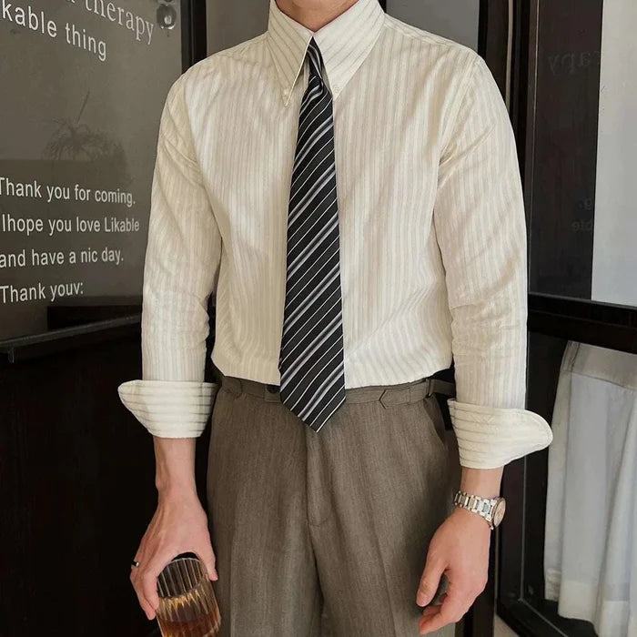 Slim-fit pointed collar striped shirt - AntoniosClothing - Beige