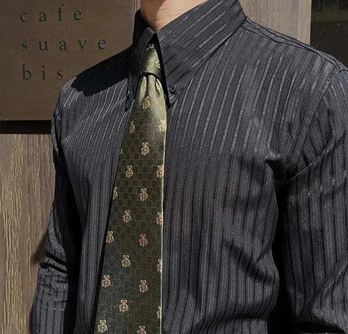 Slim-fit pointed collar striped shirt - AntoniosClothing - Beige