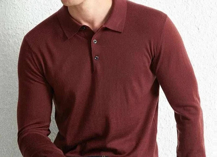 Slim fit wool autumn sweater - AntoniosClothing - Coral Red