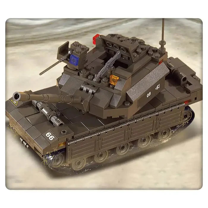 Detailed view of the Sluban Army Land Forces tank with realistic design, rotating turret, and weaponry, part of the M38-B6800 construction set.  from  John Bull Clothing