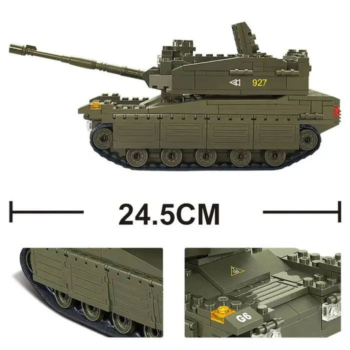 Side view of Sluban Army Large Battle Tank M38-B0305 measuring 24.5cm, highlighting tank tracks and buildable features for kids' creative play.  from  John Bull Clothing