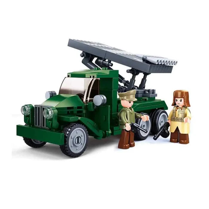 Sluban Russian Rocket Missile Launcher Set with green military truck and two mini-figures from Battle of Budapest series, ideal for kids' construction play.  from  John Bull Clothing