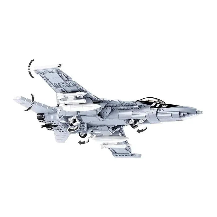 Detailed view of assembled Sluban F18 Super Bumblebee Fighter Plane from Model Bricks series, perfect for young building toy enthusiasts.  from  John Bull Clothing